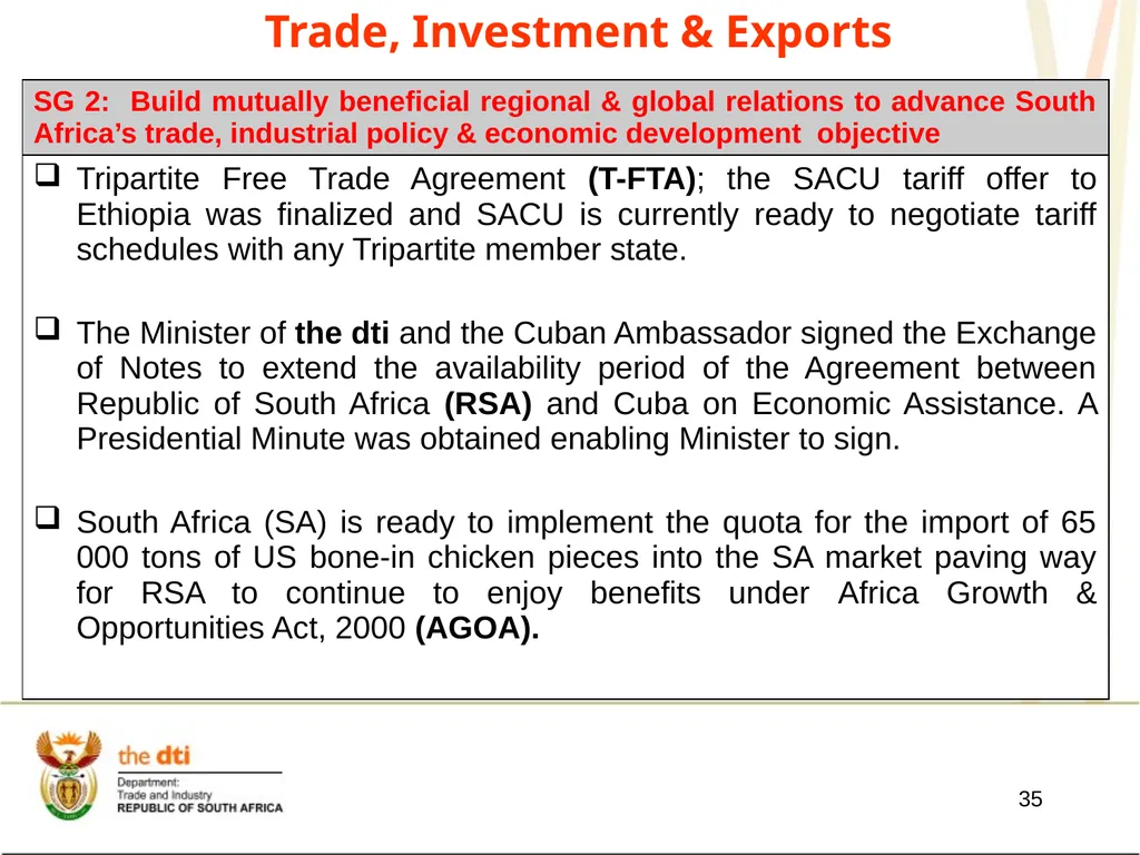 Presentation to the Portfolio Committee on Trade - slide 35 of 55