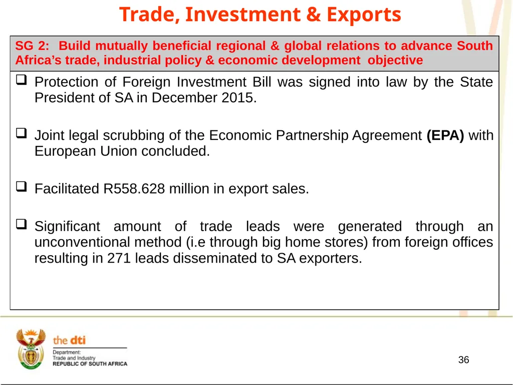 Presentation to the Portfolio Committee on Trade - slide 36 of 55