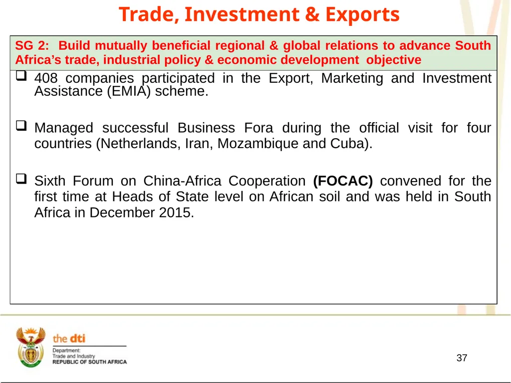 Presentation to the Portfolio Committee on Trade - slide 37 of 55