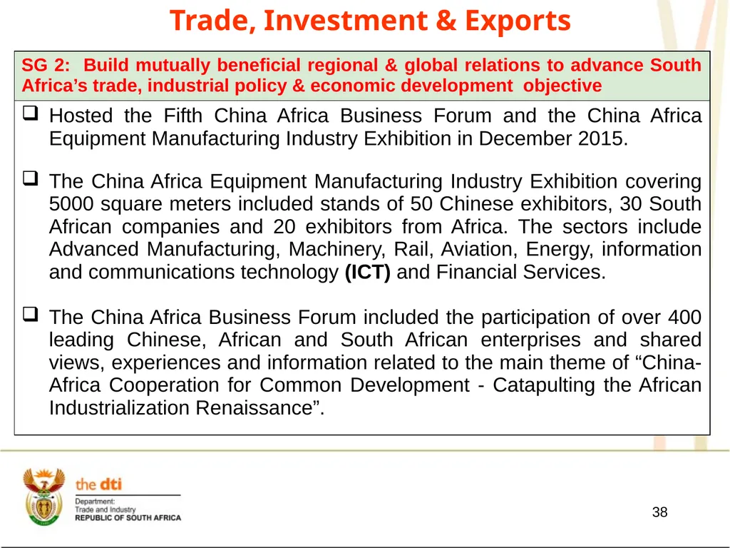 Presentation to the Portfolio Committee on Trade - slide 38 of 55