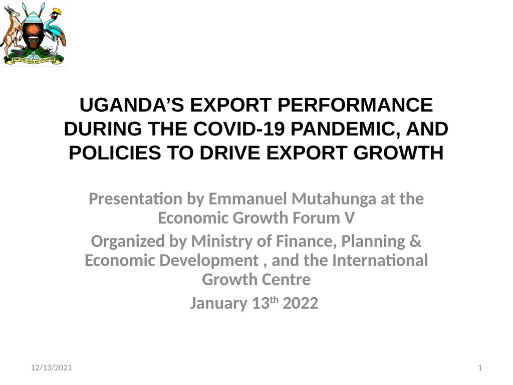 UGANDA’S EXPORT PERFORMANCE DURING THE COVID-19