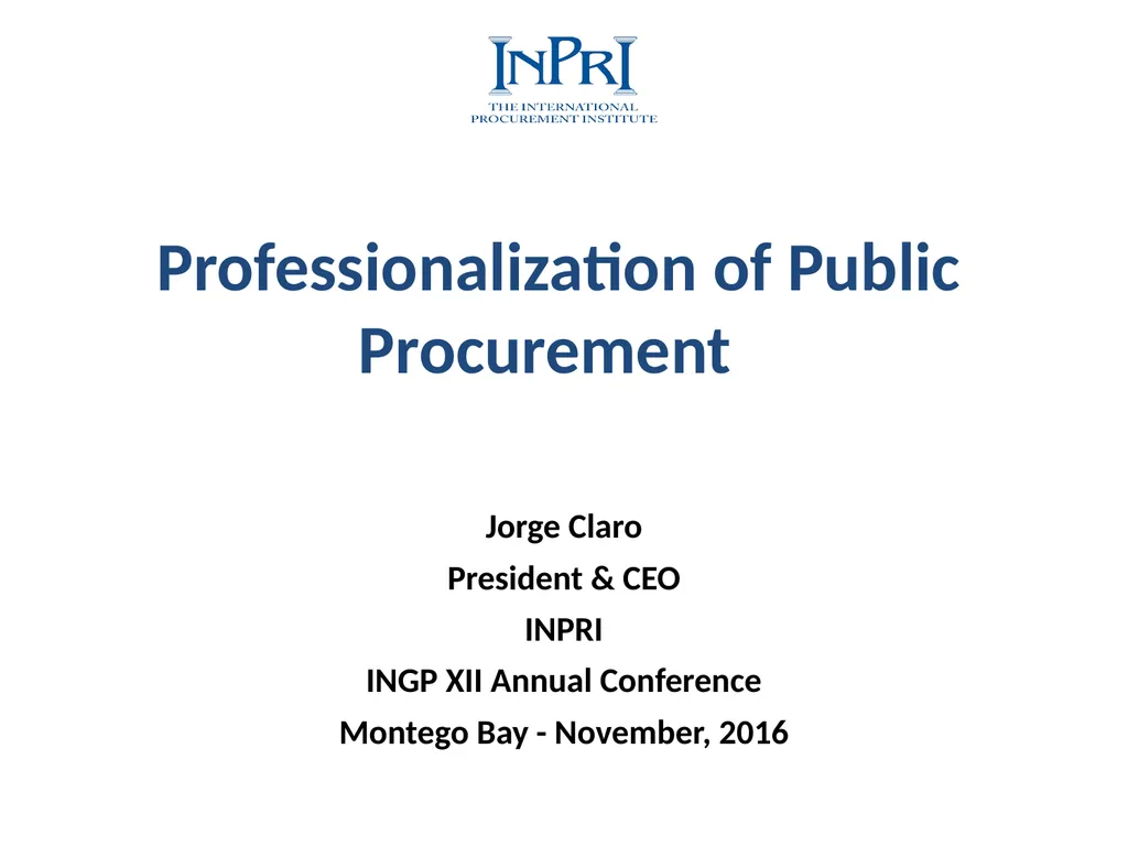 Professionalization of Public Procurement Jorge