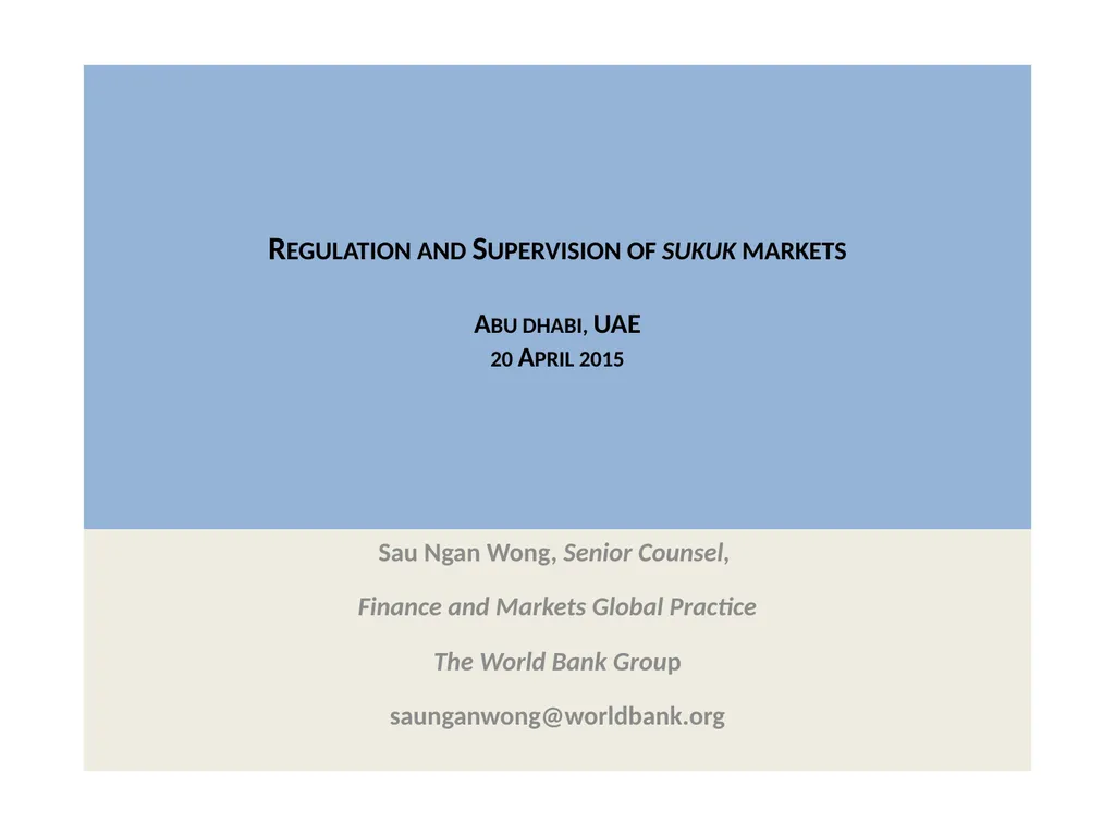 Regulation and Supervision of sukuk markets Abu