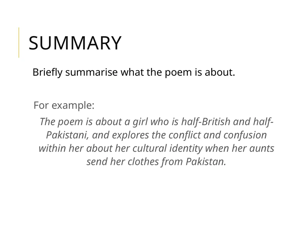 Presents from my aunts in pakistan By Moniza Alvi - slide 25 of 35
