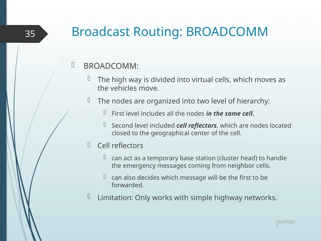 Routing in Vehicular Ad Hoc Networks: A Survey Fan - slide 35 of 51