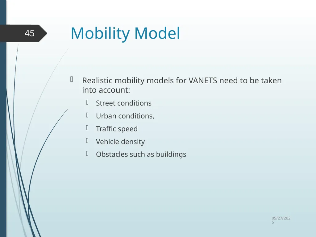 Routing in Vehicular Ad Hoc Networks: A Survey Fan - slide 45 of 51