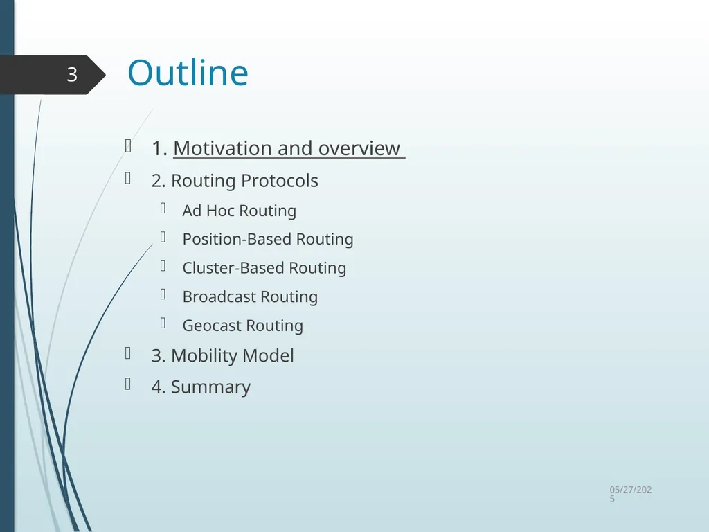 Routing in Vehicular Ad Hoc Networks: A Survey Fan - slide 3 of 51