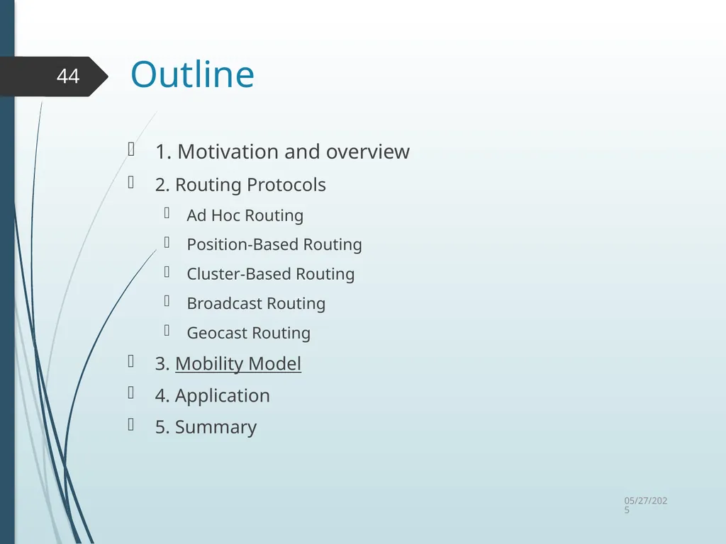 Routing in Vehicular Ad Hoc Networks: A Survey Fan - slide 44 of 51