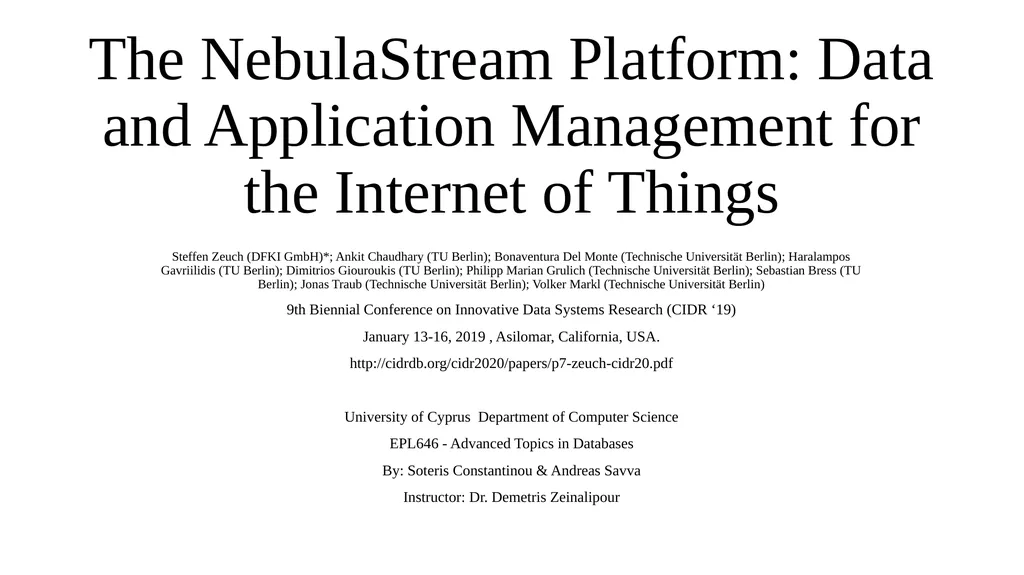 The NebulaStream Platform: Data and Application - slide 1 of 25