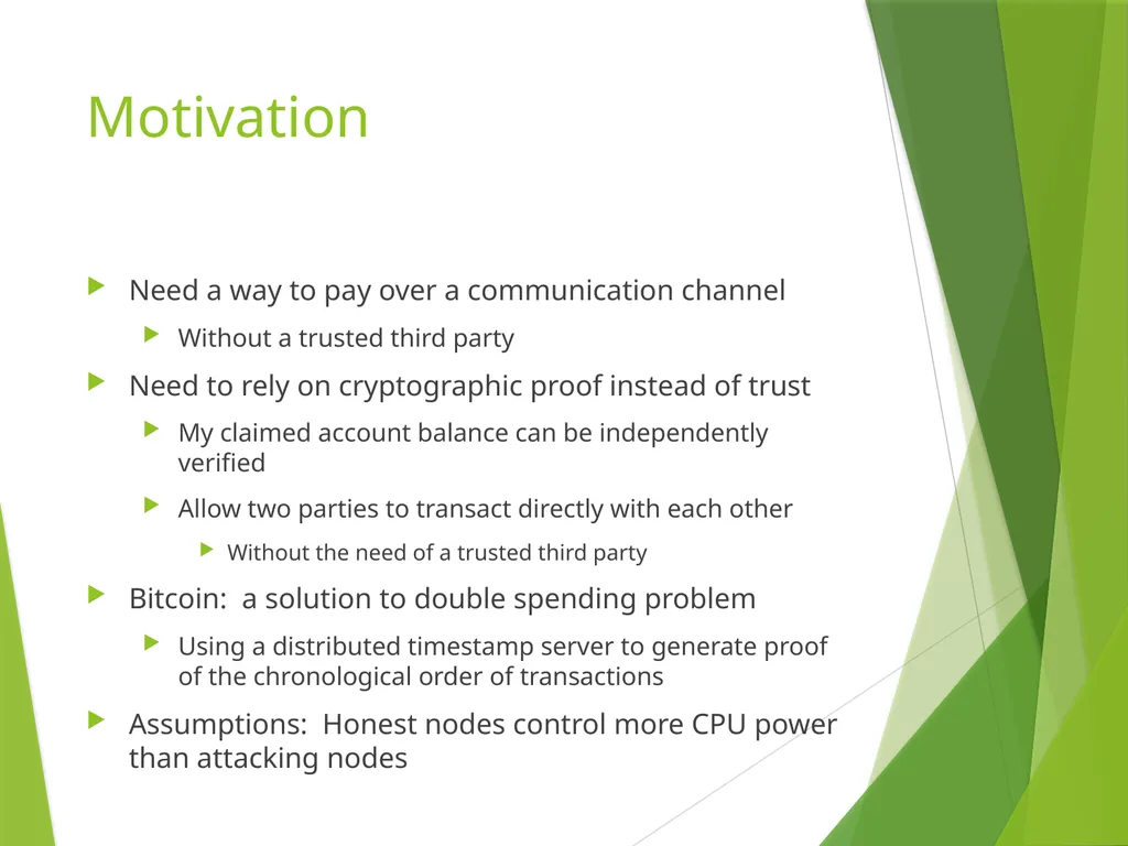 Bitcoin: A Peer-to-Peer Electronic Cash System - slide 4 of 26