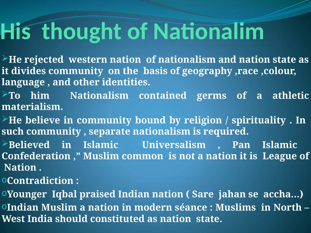 MUHAMMAD IQBAL Presented By Debina Pamehgam - slide 6 of 7