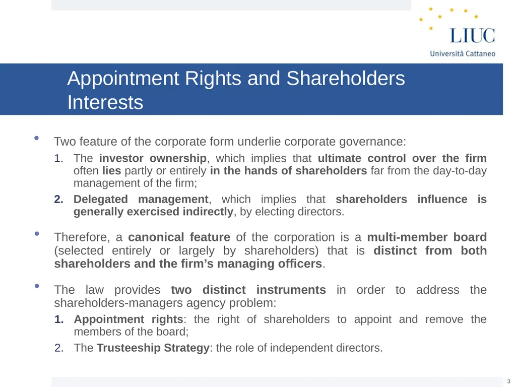 The Basic Governance Structure: the Interests of - slide 3 of 39