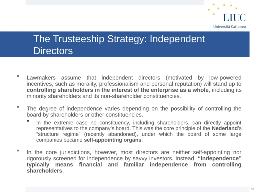 The Basic Governance Structure: the Interests of - slide 35 of 39