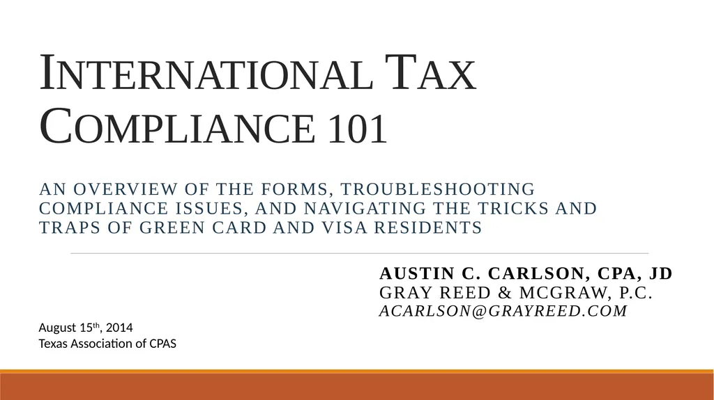 International Tax Compliance 101 An overview of
