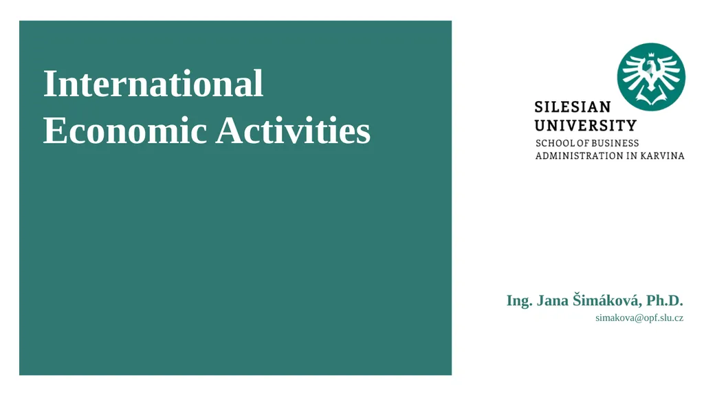 International Economic Activities Ing. Jana