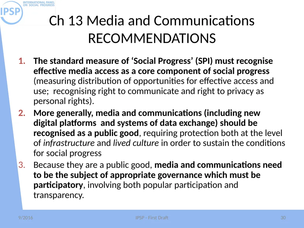 International Panel on Social Progress First draft - slide 30 of 52
