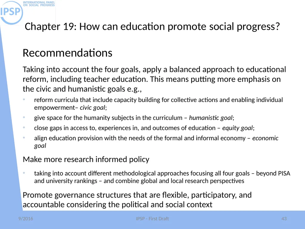 International Panel on Social Progress First draft - slide 43 of 52