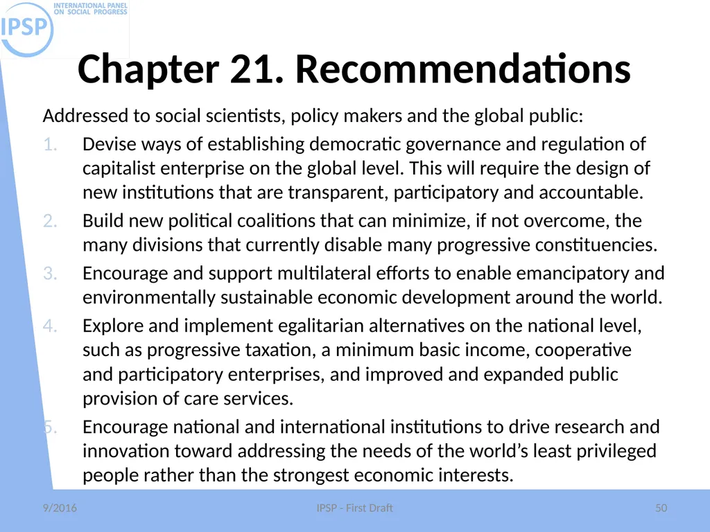 International Panel on Social Progress First draft - slide 50 of 52