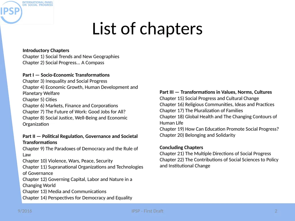 International Panel on Social Progress First draft - slide 2 of 52