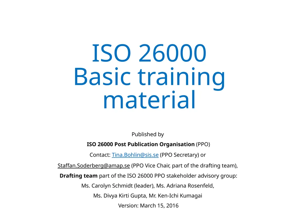 ISO 26000 Basic training material Published by ISO