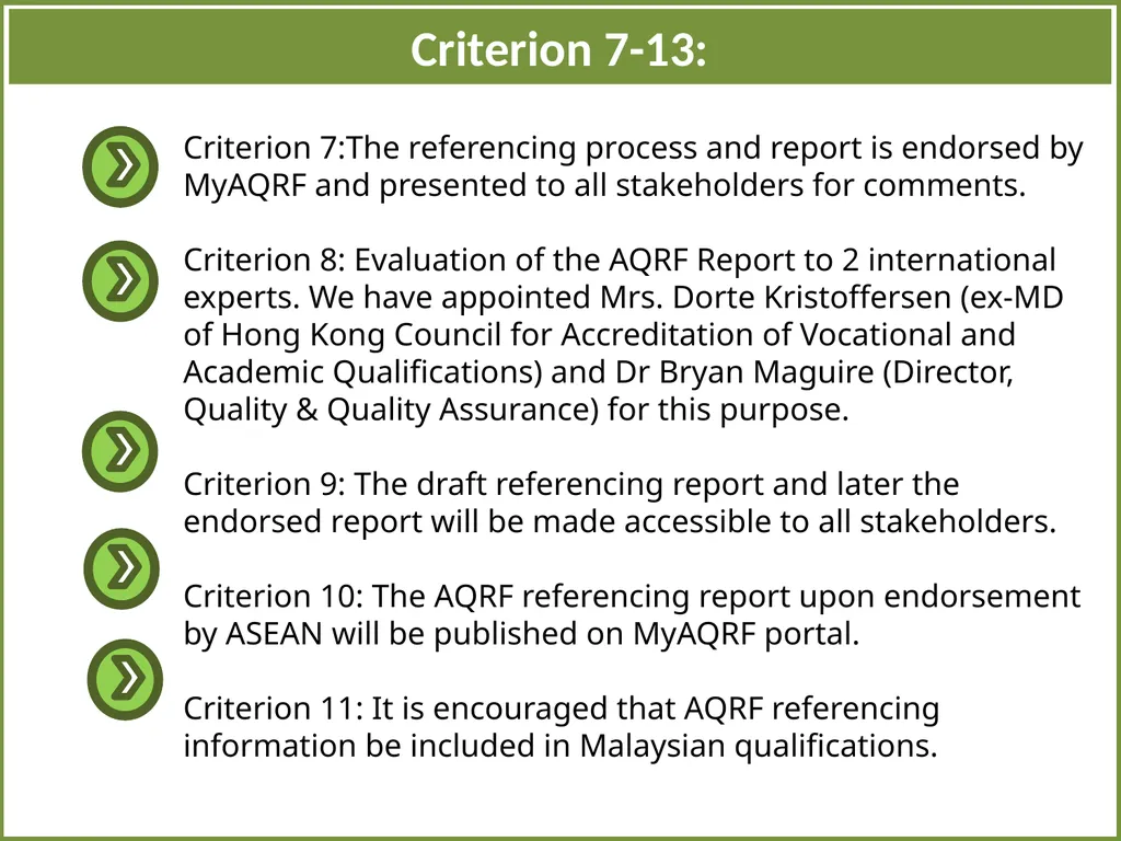 AQRF Referencing Report of Malaysia SECTION 1: A - slide 14 of 17