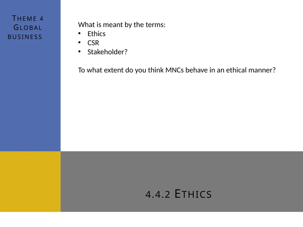 4.4.2 Ethics Theme 4 Global business What is meant