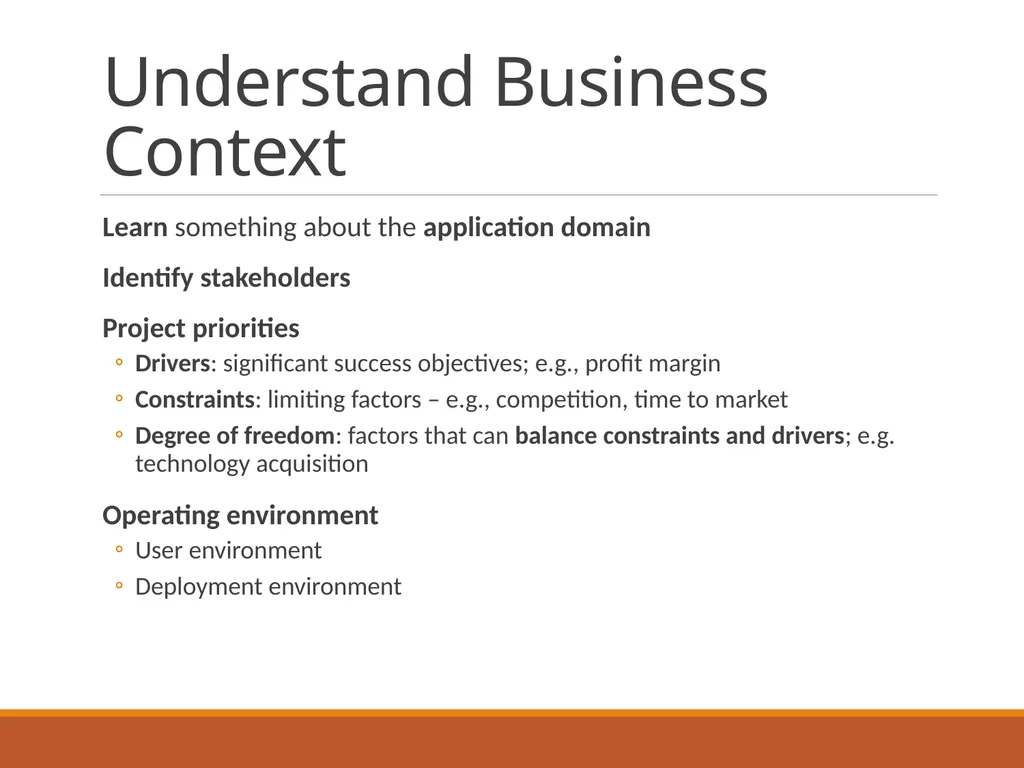 Business Context Essential business requirements - slide 2 of 32