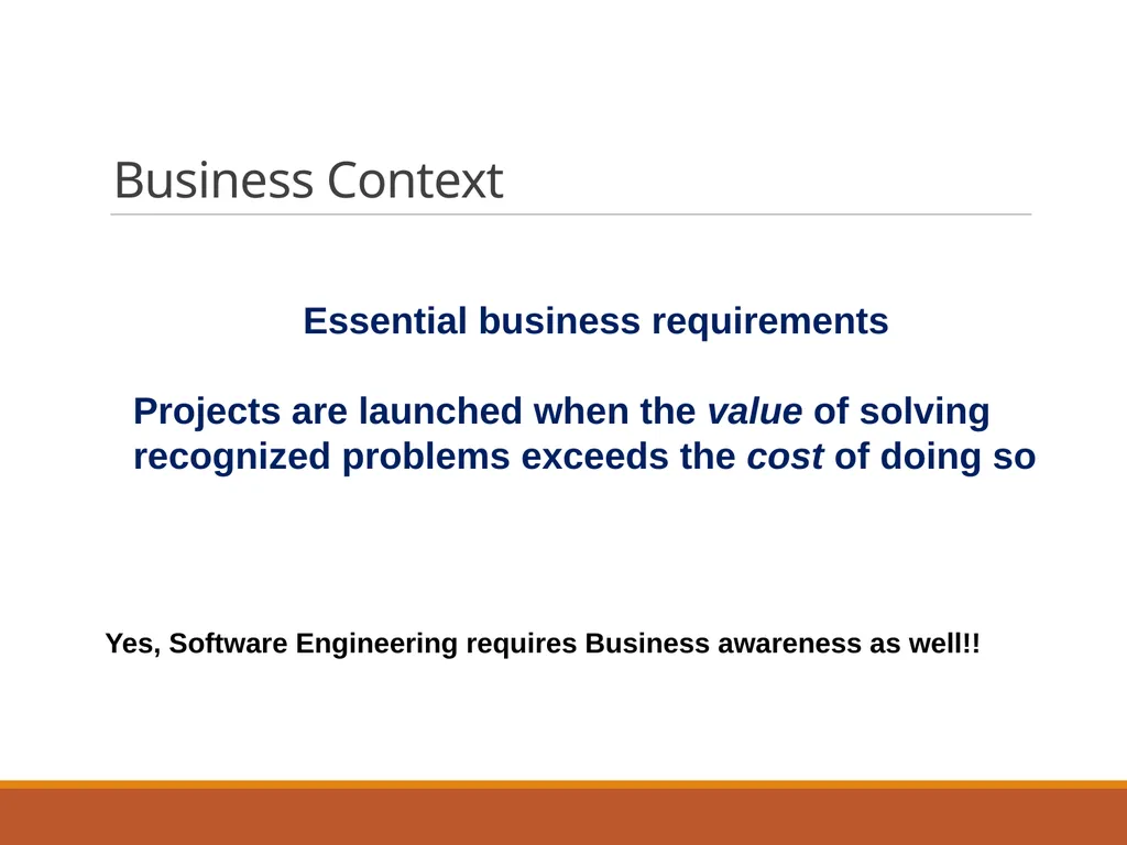 Business Context Essential business requirements