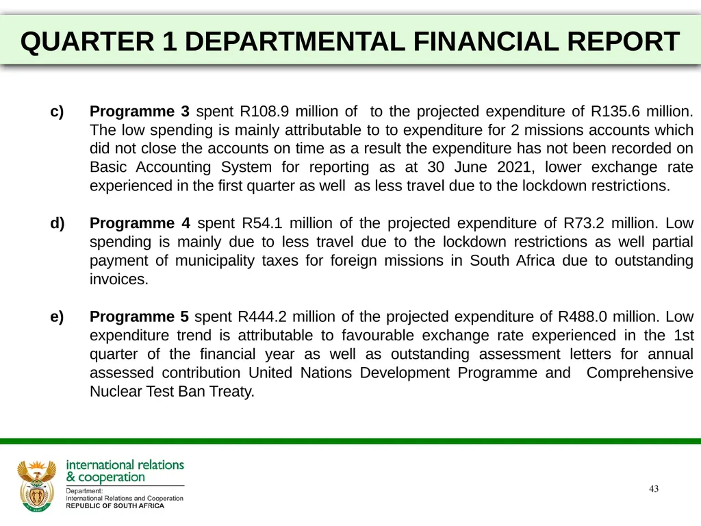 2021/22 FIRST AND SECOND QUARTERLY REPORTS - slide 43 of 48
