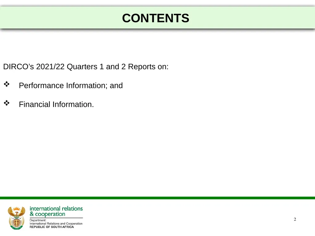 2021/22 FIRST AND SECOND QUARTERLY REPORTS - slide 2 of 48