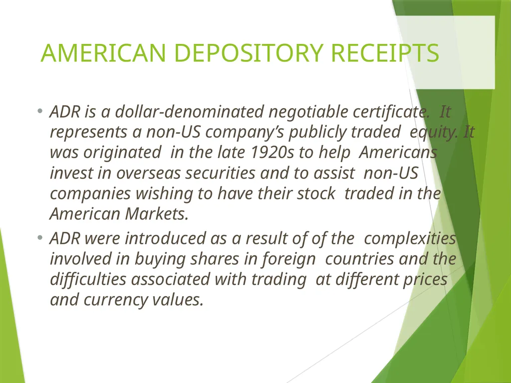 ADR & GDR Depository receipts Depository receipts - slide 5 of 14