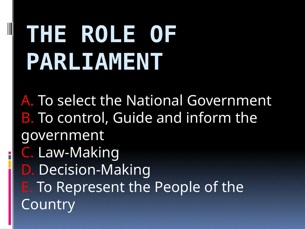 WHY DO WE NEED A PARLIAMENT? MODULE-3 THE ROLE OF - slide 2 of 6