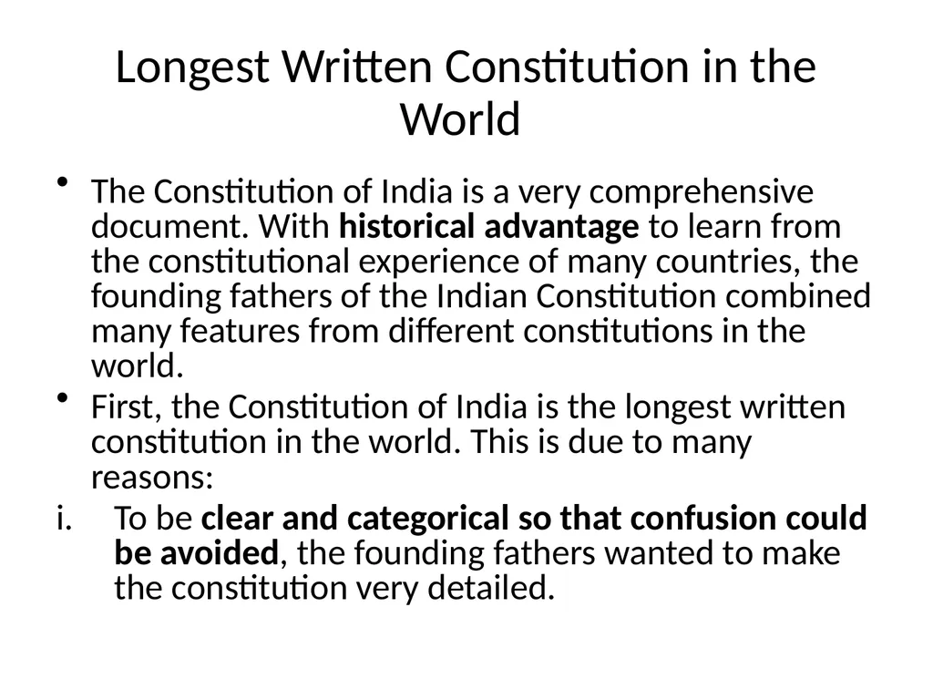 Longest Written Constitution in the World The - slide 1 of 17