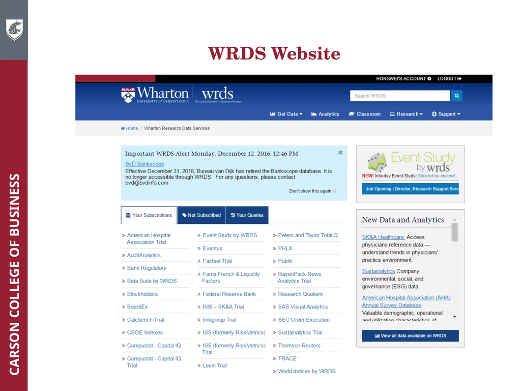 Wharton Research Data Services (WRDS) Workshop - slide 5 of 86