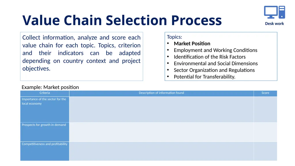 Step 1 Value chain selection Objectives This step - slide 5 of 10