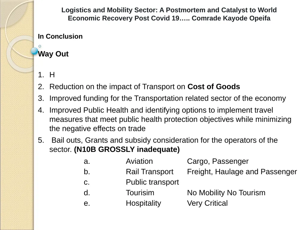 Logistics and Mobility Sector: A Postmortem and - slide 14 of 15