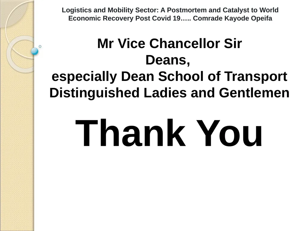 Logistics and Mobility Sector: A Postmortem and - slide 15 of 15