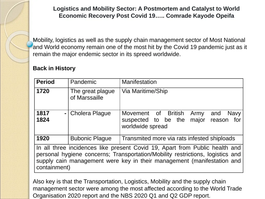 Logistics and Mobility Sector: A Postmortem and - slide 5 of 15
