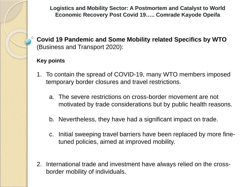 Logistics and Mobility Sector: A Postmortem and - slide 8 of 15