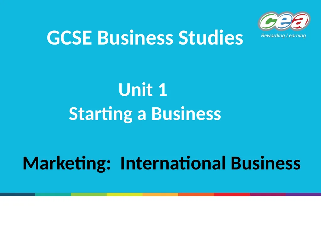 GCSE Business Studies Unit 1 Starting a Business - slide 1 of 14