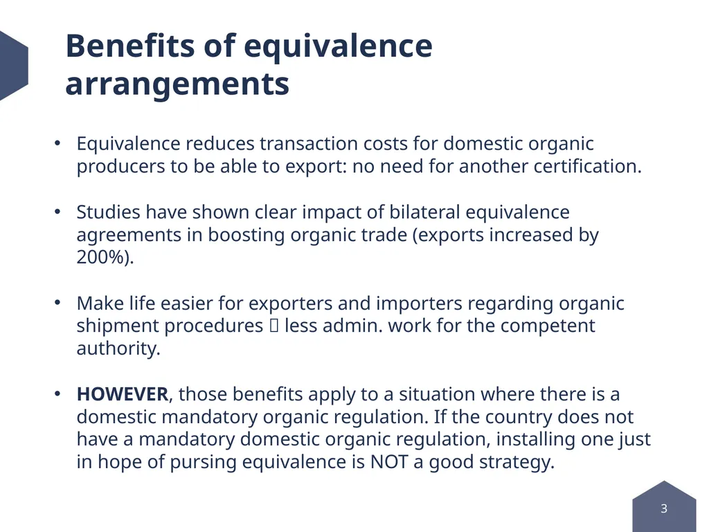 Pursuing organic equivalence arrangements - slide 3 of 12