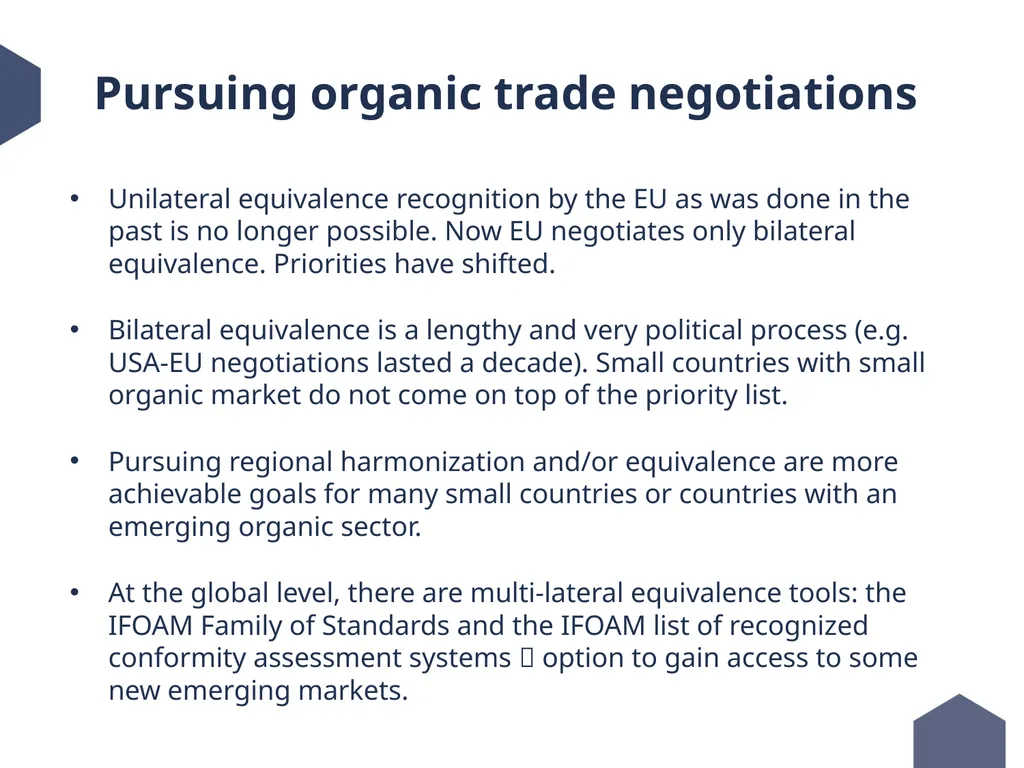 Pursuing organic equivalence arrangements - slide 5 of 12