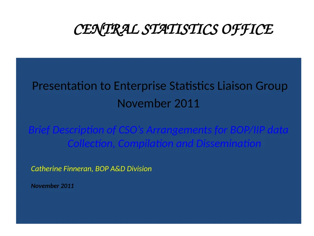CENTRAL STATISTICS OFFICE Presentation to