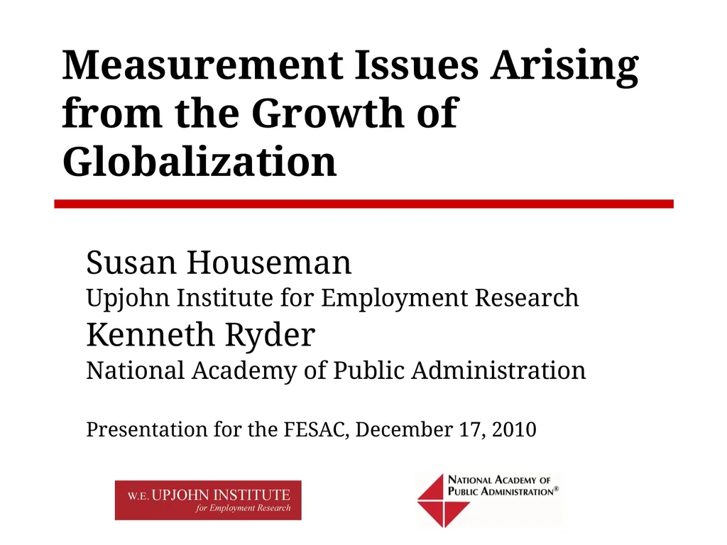 Measurement Issues Arising from the Growth of - slide 1 of 18