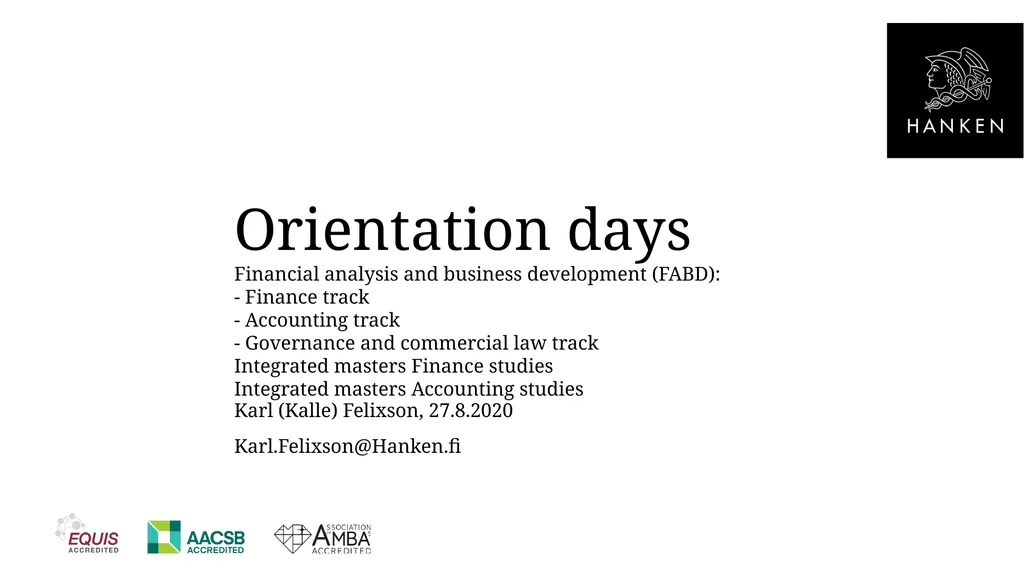 Orientation days Financial analysis and business - slide 2 of 14
