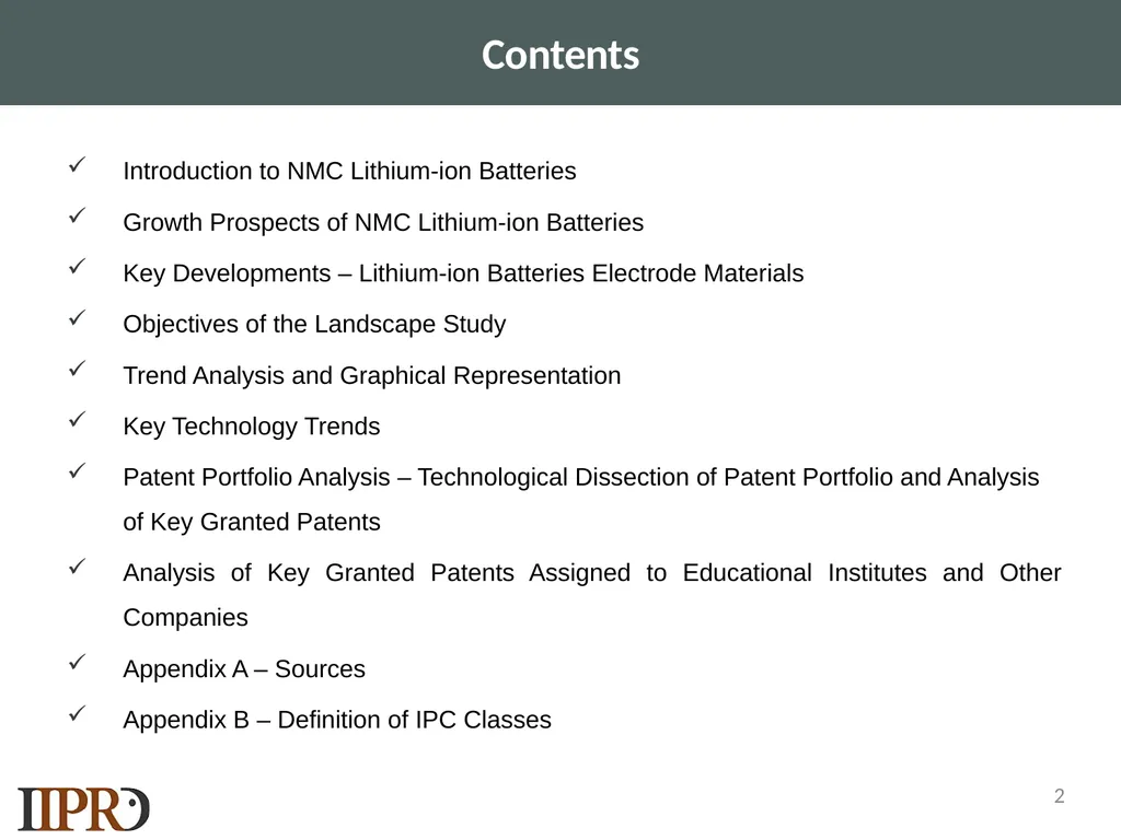 SAMPLE LANDSCAPE STUDY NMC Lithium-ion Batteries - slide 2 of 33