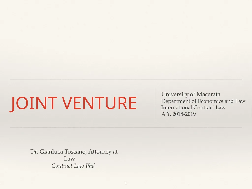 JOINT VENTURE University of Macerata Department of