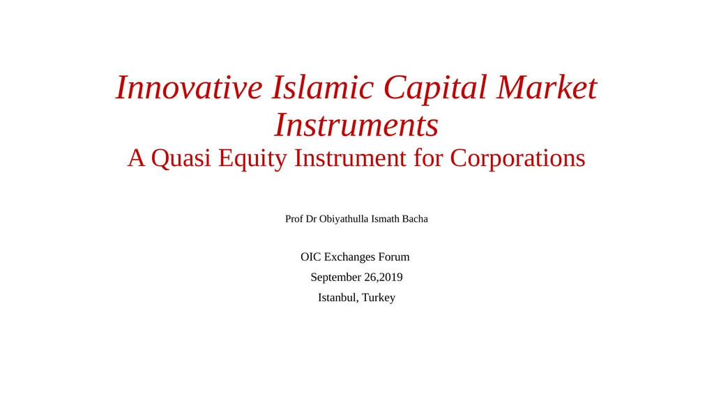 Innovative Islamic Capital Market Instruments A