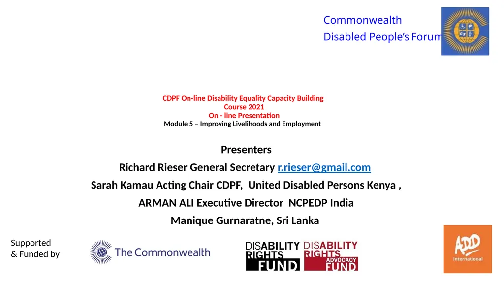 CDPF On-line Disability Equality Capacity Building - slide 1 of 28