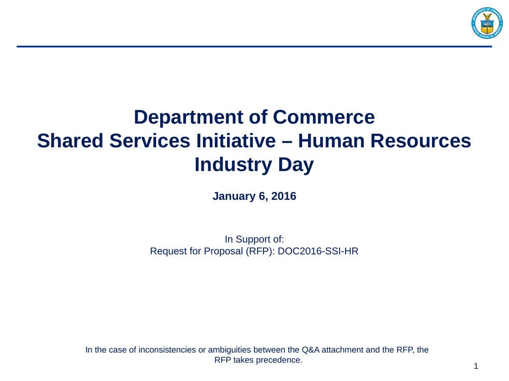 Department of Commerce Shared Services Initiative
